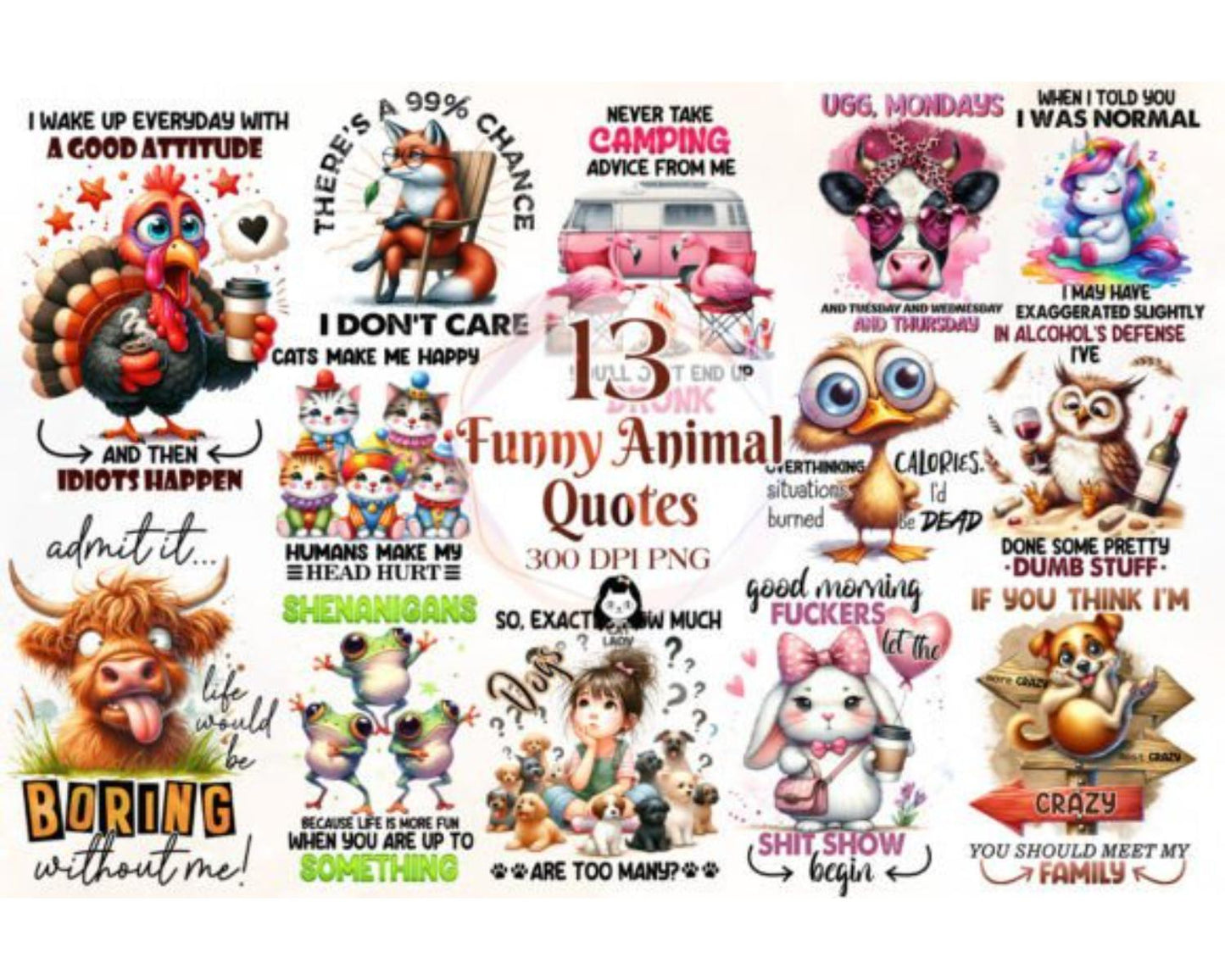 Funny Animal Quotes Sublimation Bundle