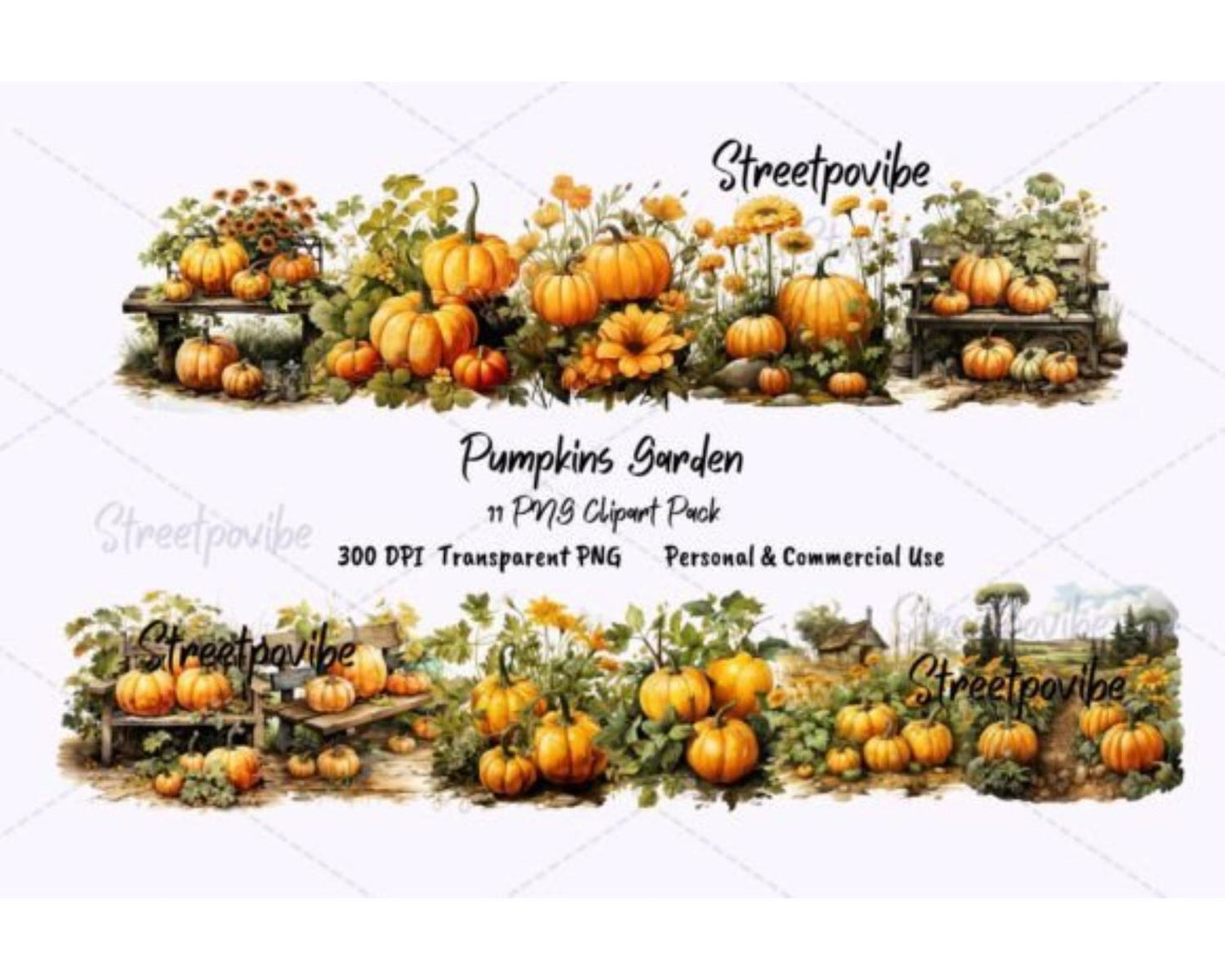 Pumpkin Garden Hallowen Clipart PNG Pack