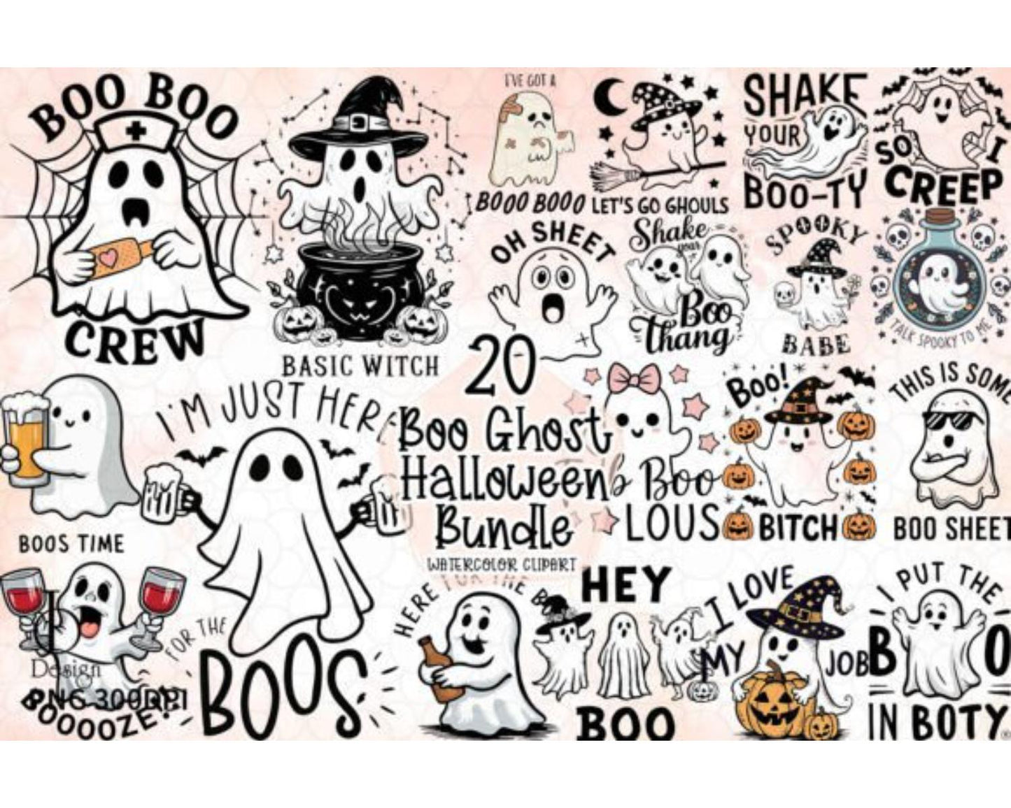 Boo Ghost Halloween Bundle Clipart PNG