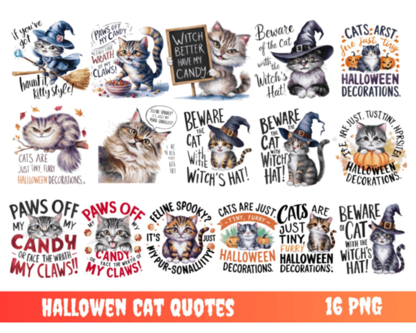 Funny Hallowen Cat Quote Design Bundle