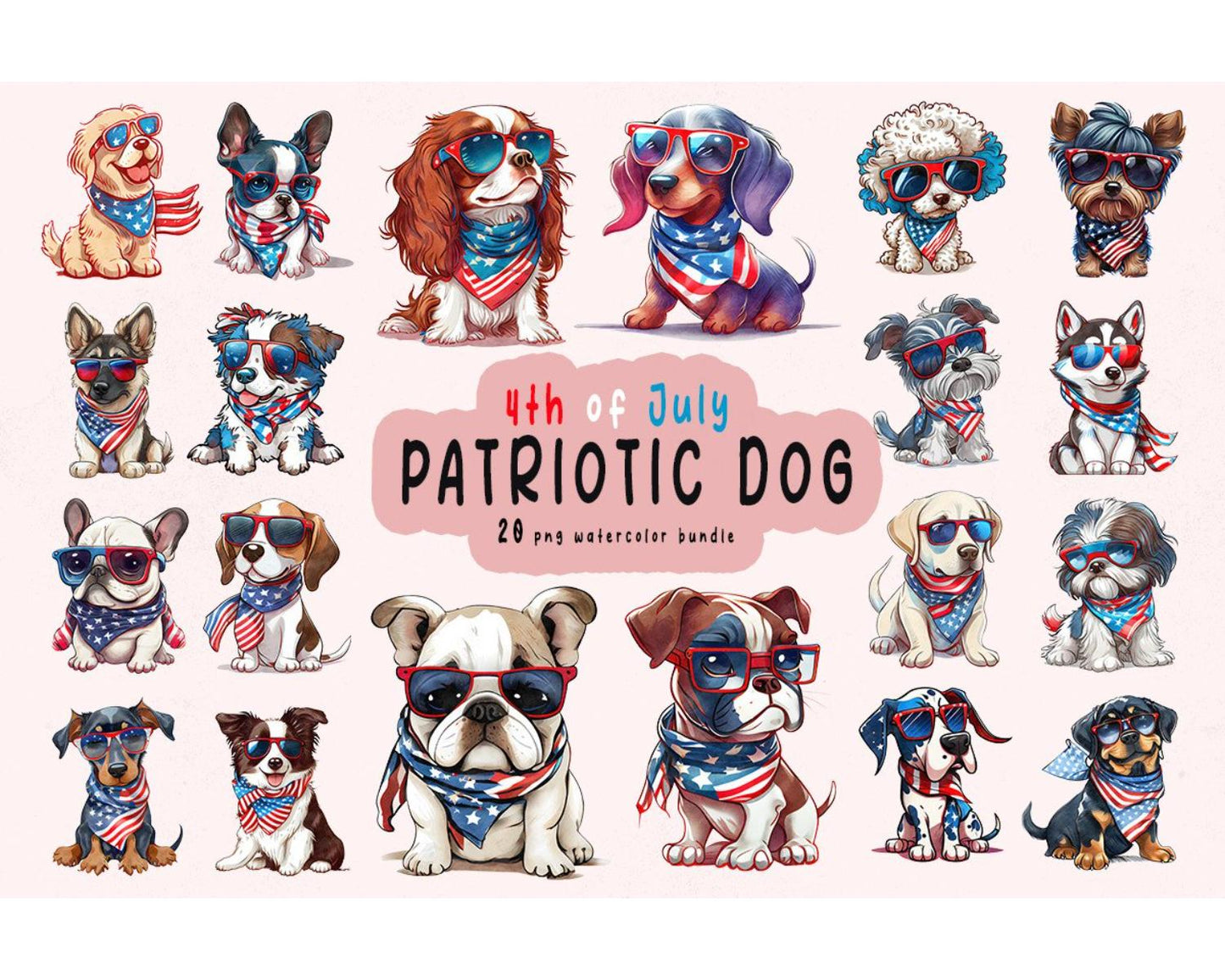 Patriotic Dog Clipart 4th of July Bundle