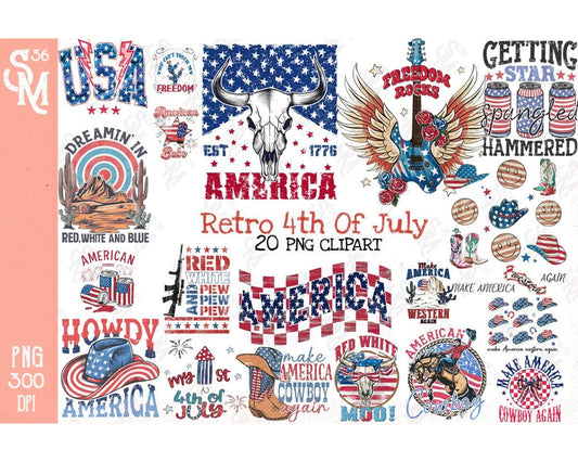 Retro 4th of July Clipart PNG Graphics Bundle