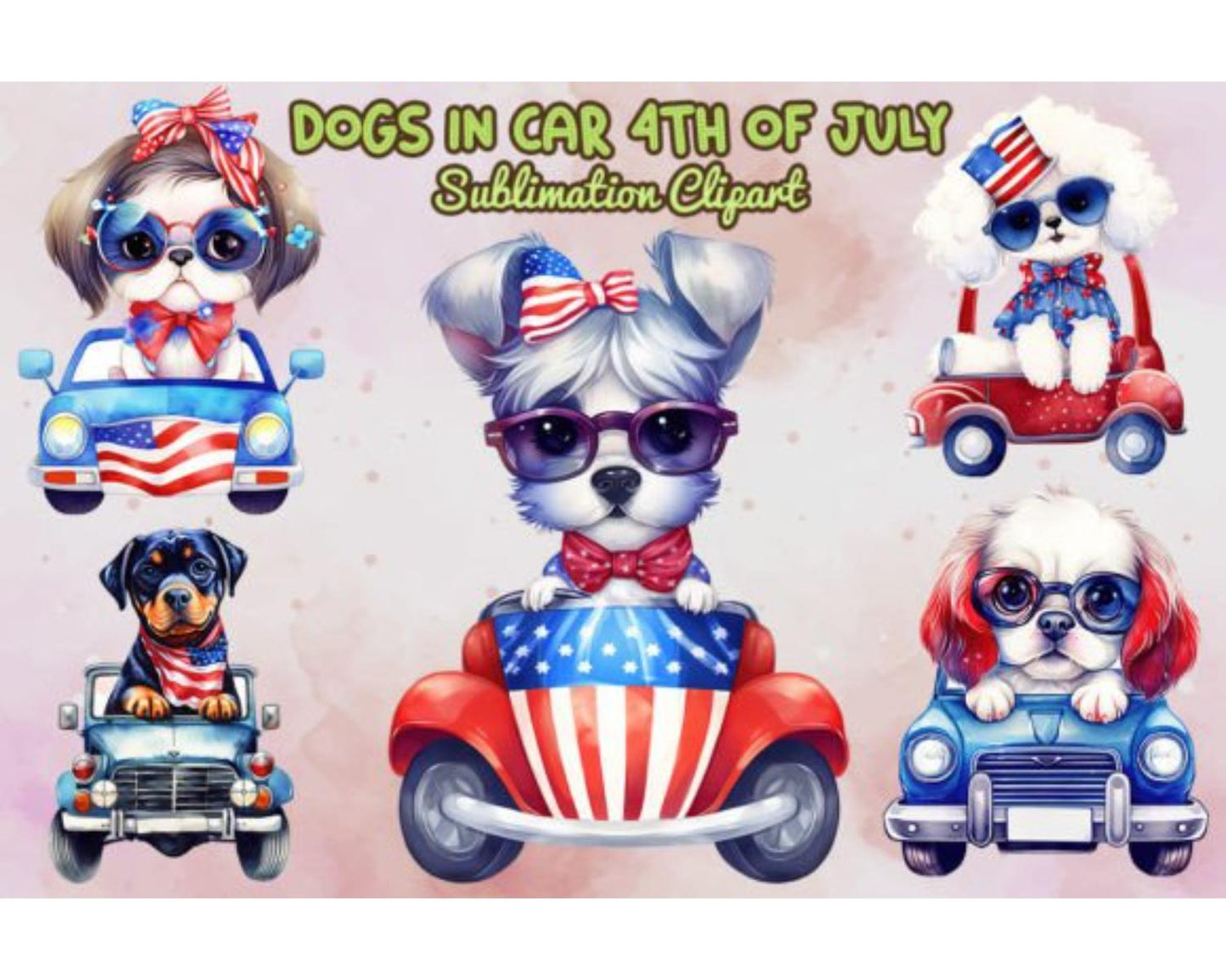 Chibi Dog in Car 4th of July Bundle