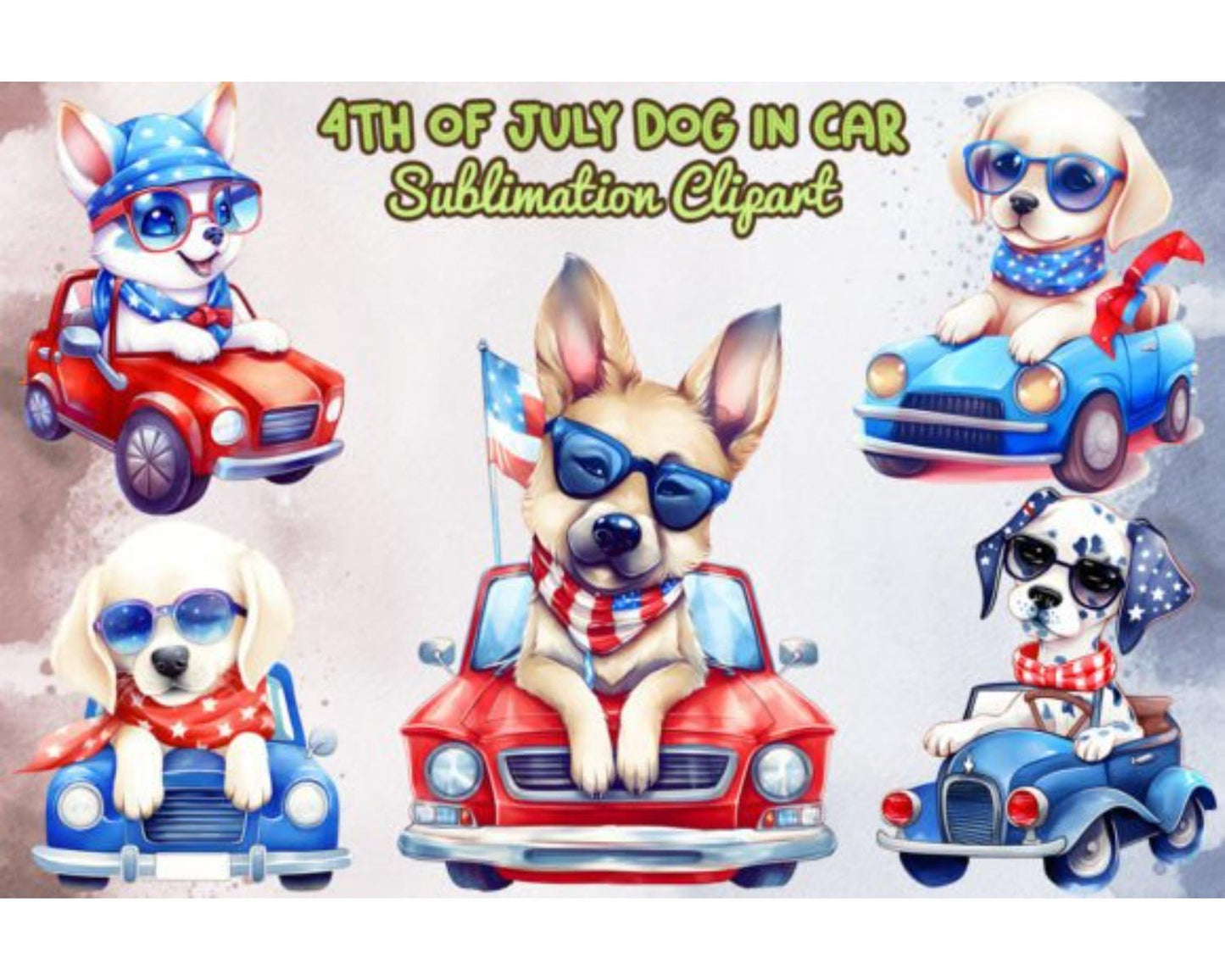 Chibi Dog in Car 4th of July Bundle