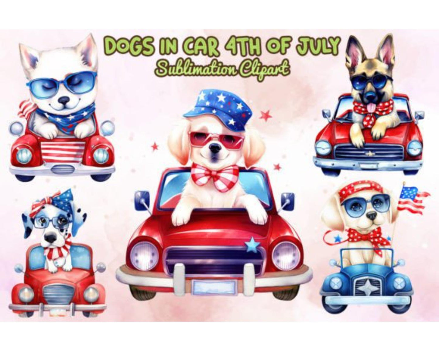 Chibi Dog in Car 4th of July Bundle