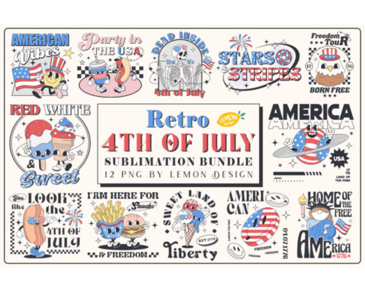 Retro 4th of July PNG Sublimation Bundle