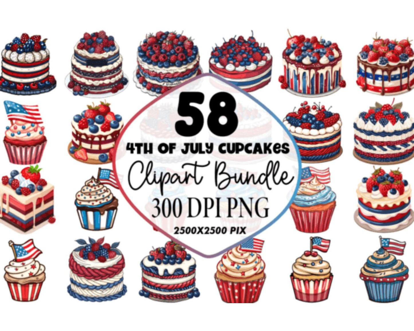 4th of July Cupcakes Clipart PNG Bundle