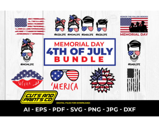 Memorial Day, 4th of July Bundle SVG PNG