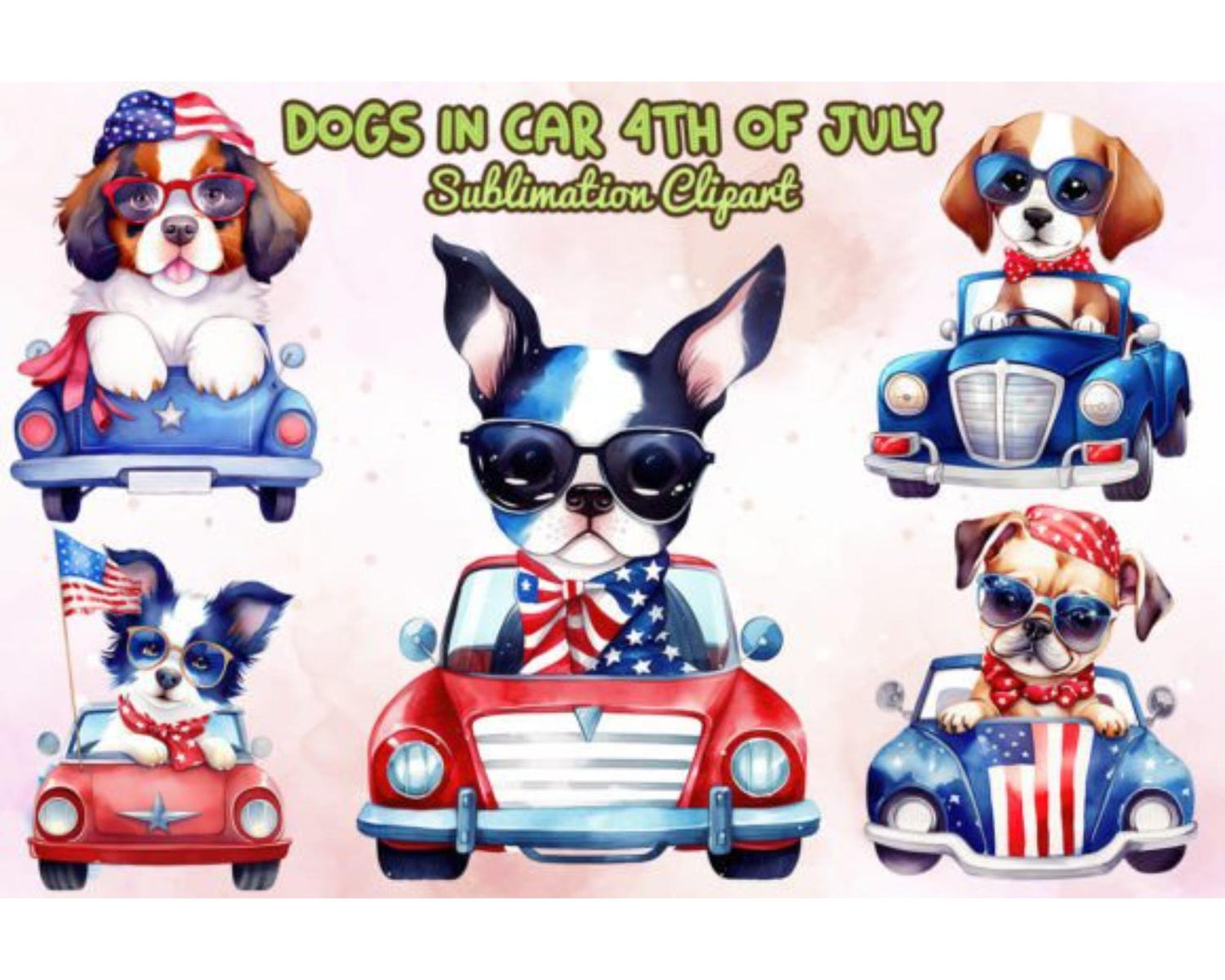 Chibi Dog in Car 4th of July Bundle