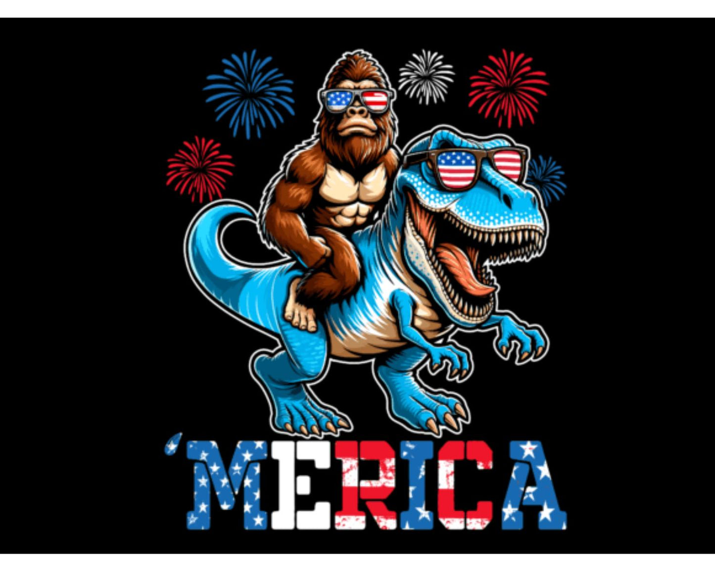 Bigfoot Riding T Rex 4th of July Merica