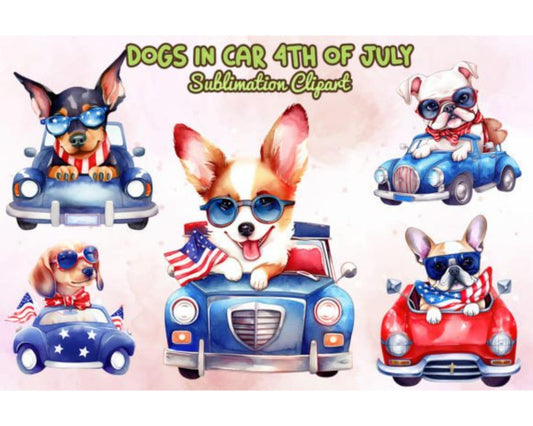 Chibi Dog in Car 4th of July Bundle