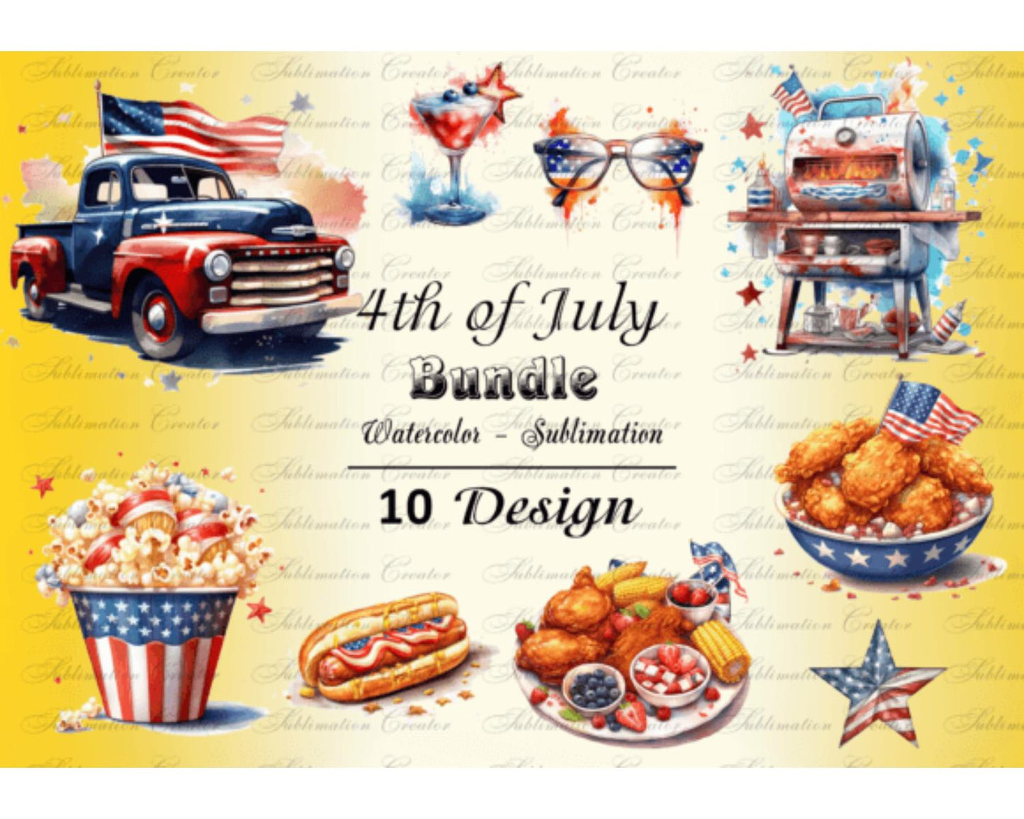 4th of July Bundle Watercolor Art, PNG