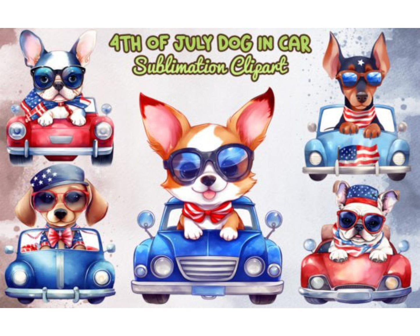 Chibi Dog in Car 4th of July Bundle