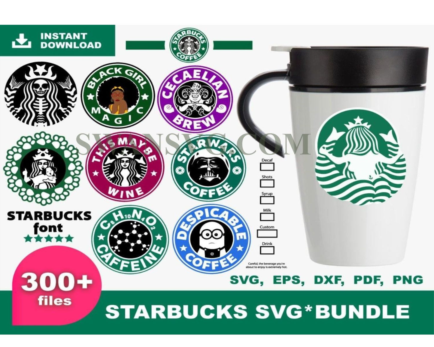 Bundle Starbucks SVG, Starbucks Cartoon SVG