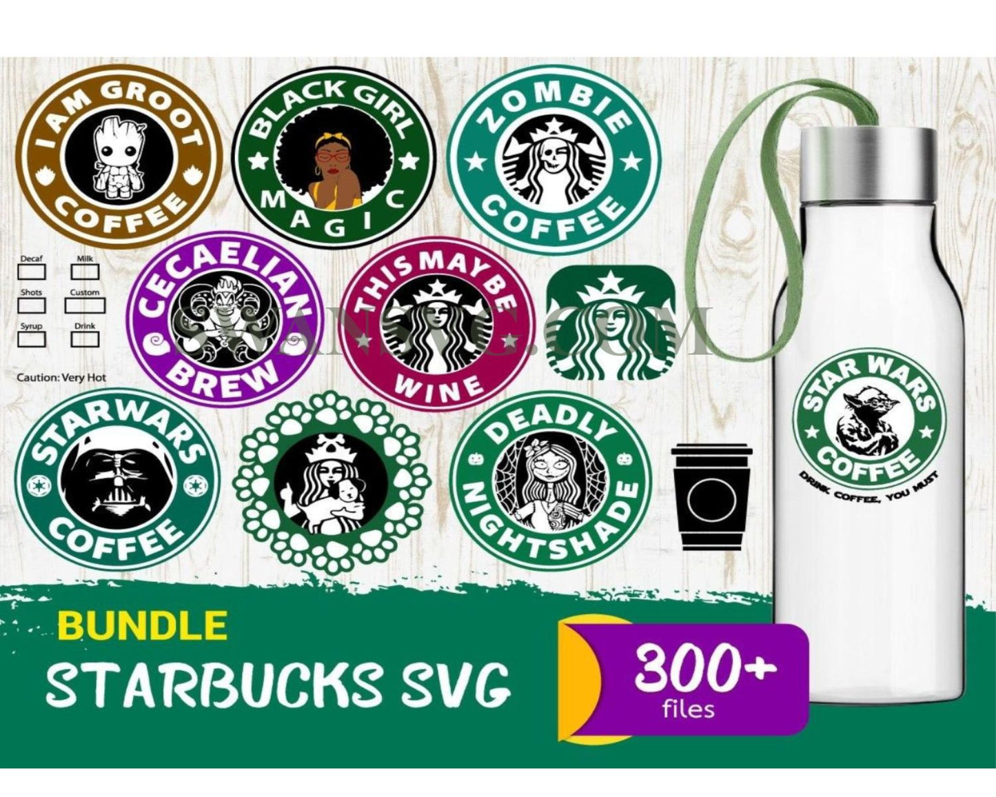 Bundle Starbucks SVG, Starbucks Cartoon SVG