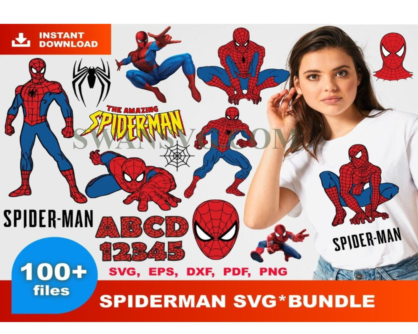 100 Spider Man Bundle Svg, Spider Man Svg, Hero Svg, Cartoon Svg