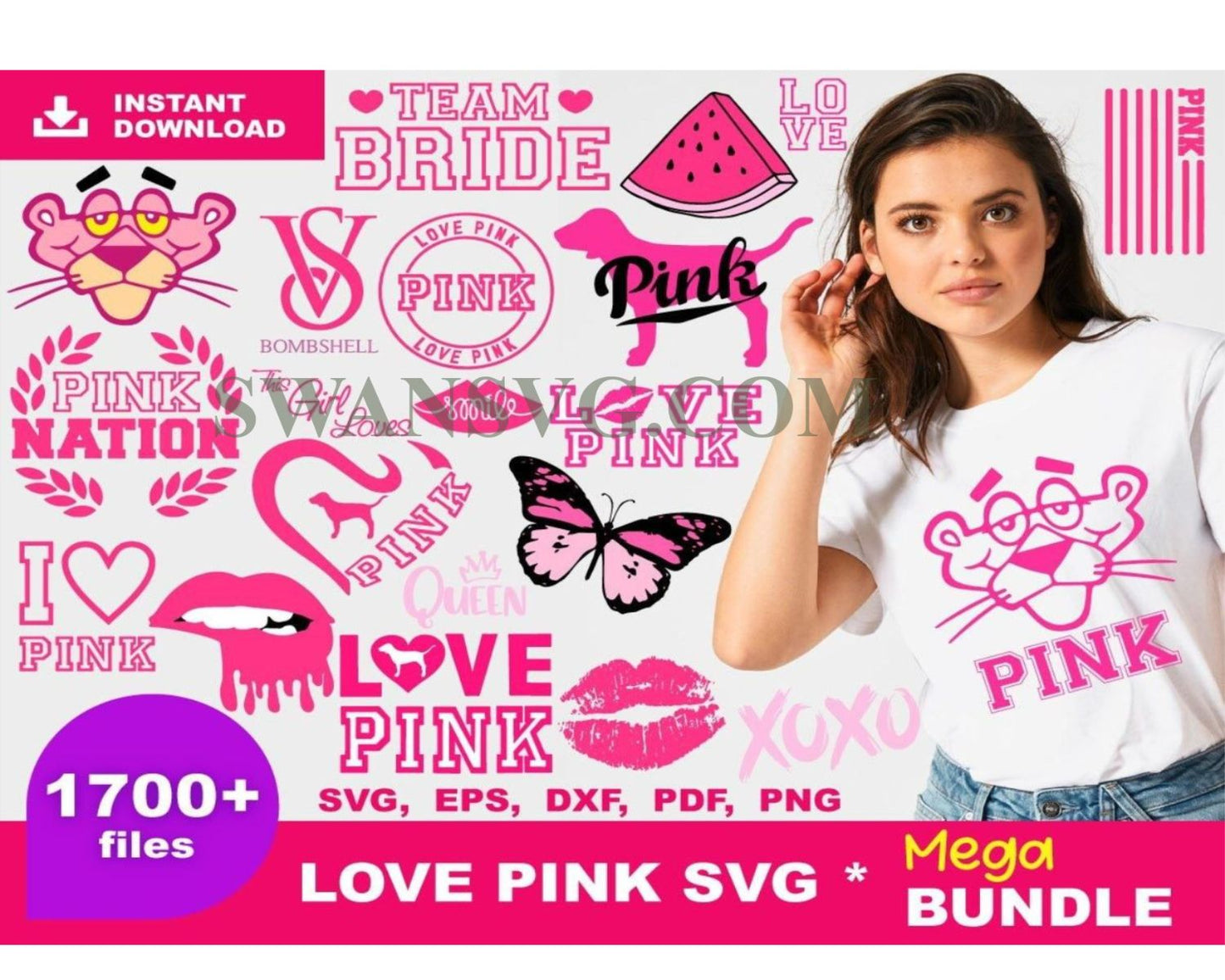 1700 Love Pink Bundle Svg, Trending Svg, Love Pink Logos Svg