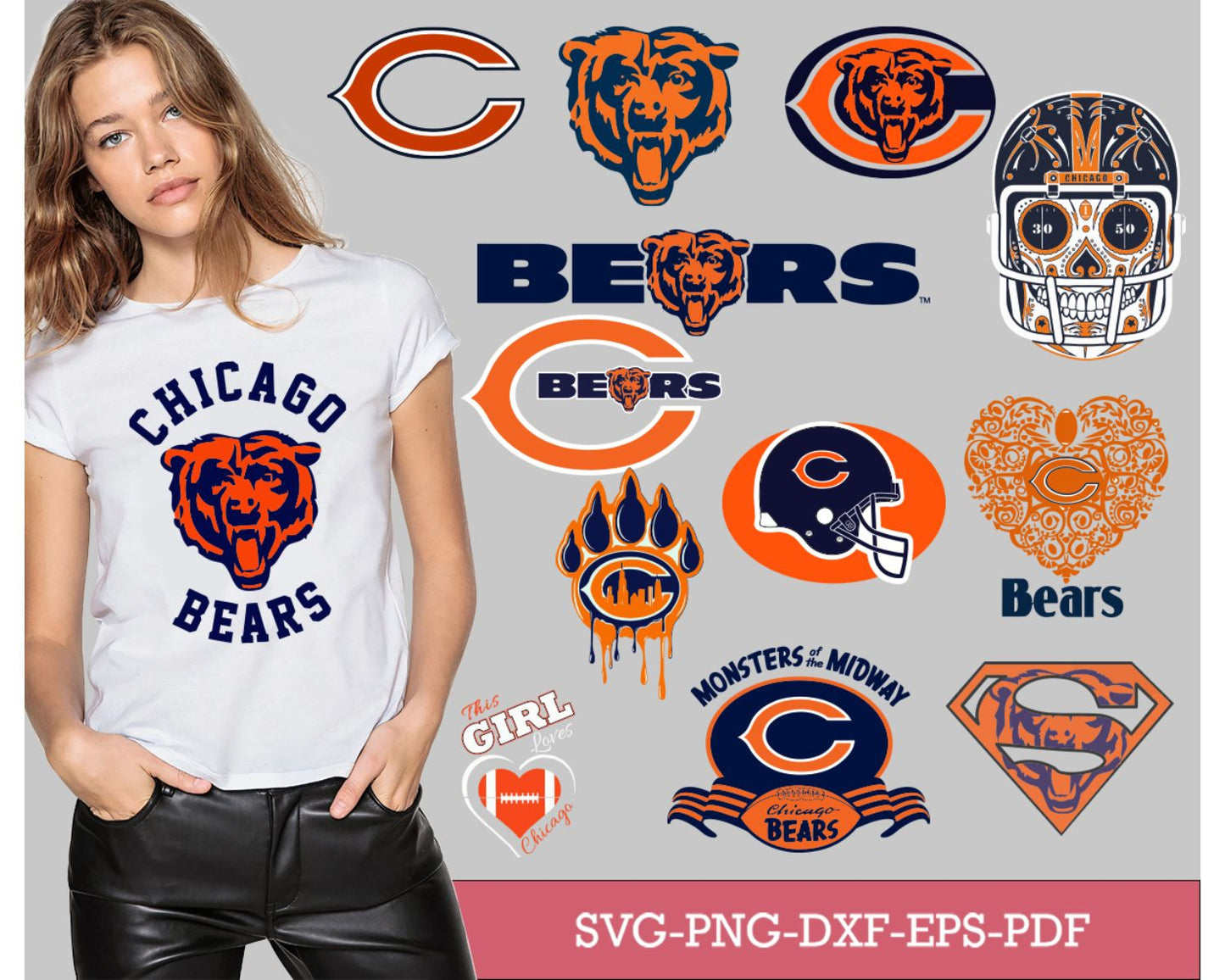 Chicago Bears Bundle Svg, Bears Svg, Bears logo svg, Football Svg