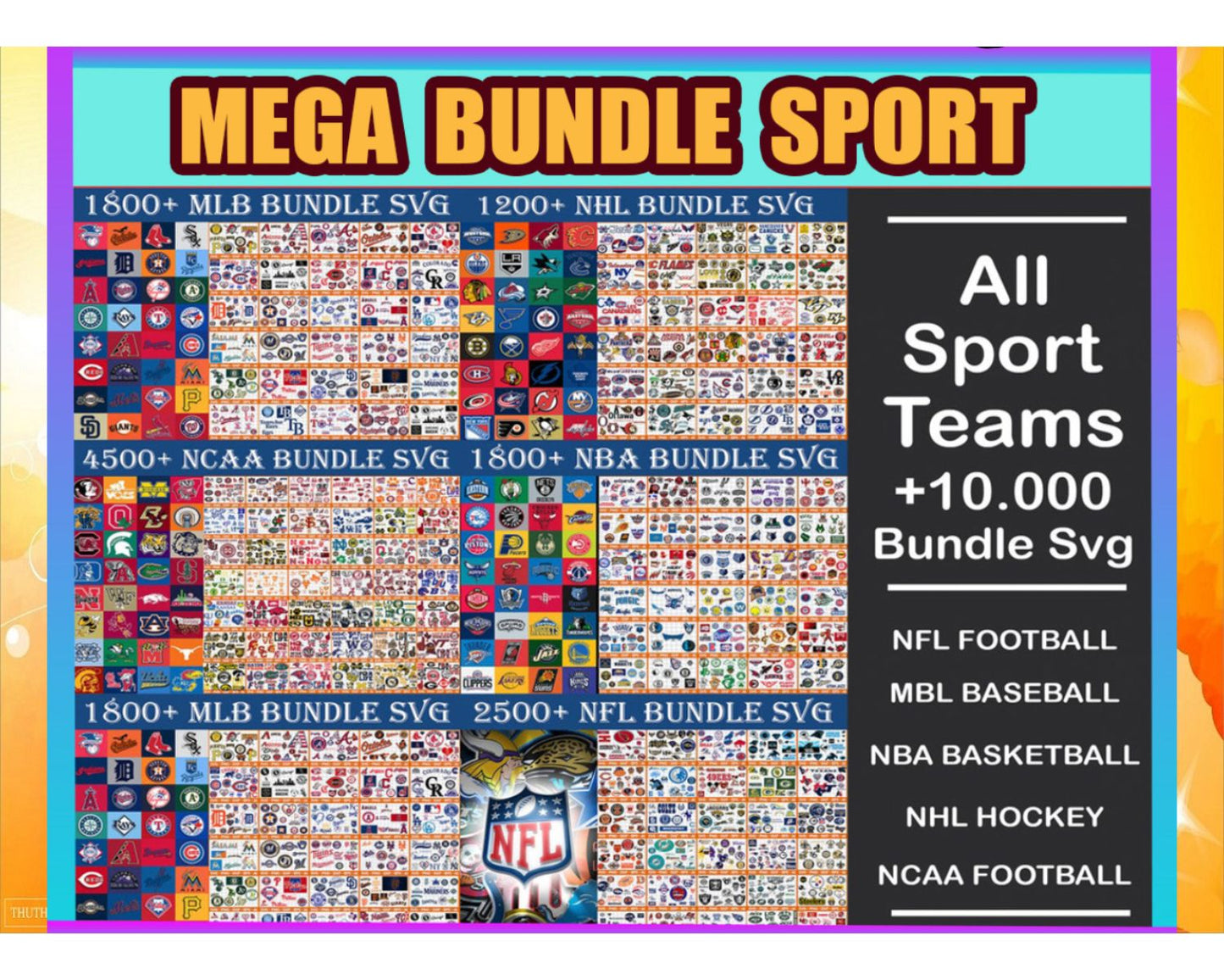 Giga Bundle Sport team Svg, All team NFL NCAA MLB NBA NHL Svg