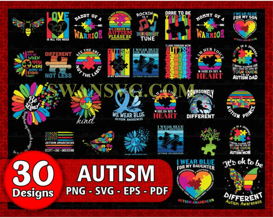 30 Autism Svg Bundle, Autism Grandma Svg, Autism Awareness