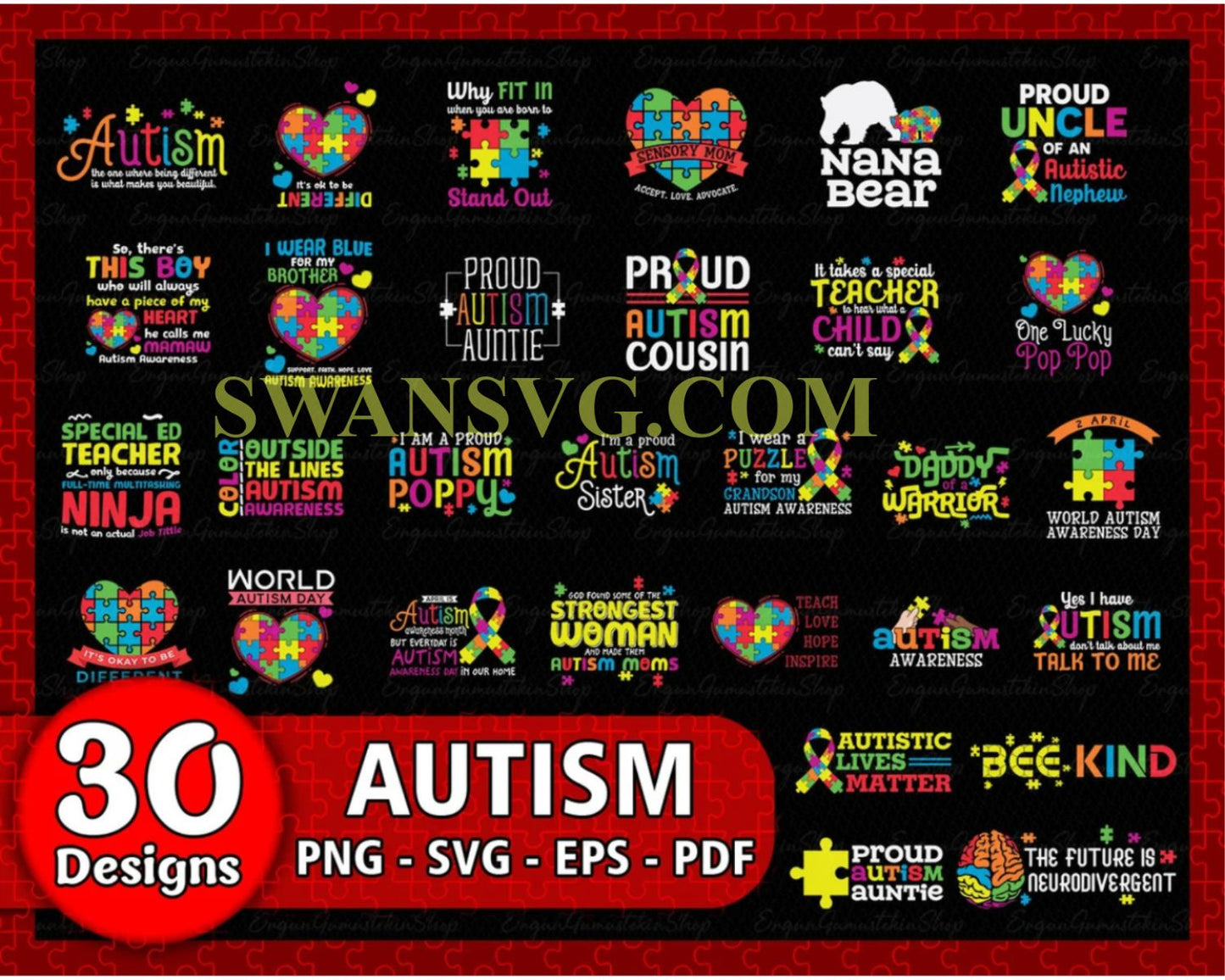 30 Autism Svg Bundle, Autism Grandma Svg, Autism Awareness