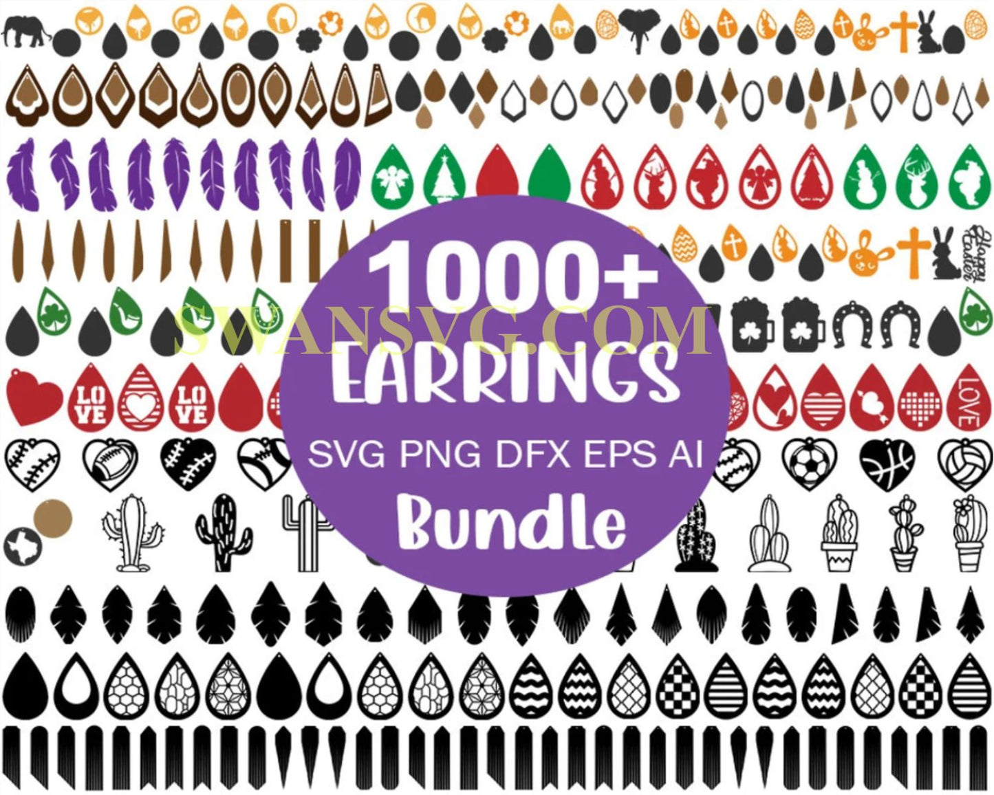 1000 Earrings SVG, Earrings Bundle Svg, Earrings Cut files, Leather