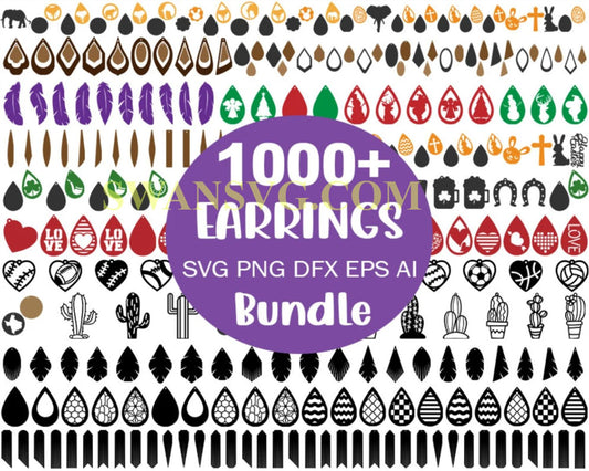 1000 Earrings SVG, Earrings Bundle Svg, Earrings Cut files, Leather