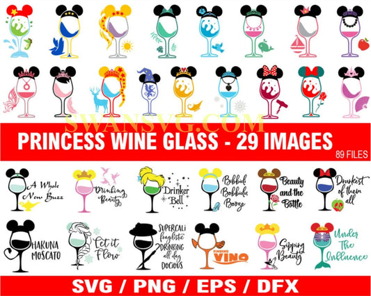 Princess Wine Glass SVG, Princess Wine Glass svg, Princesses svg