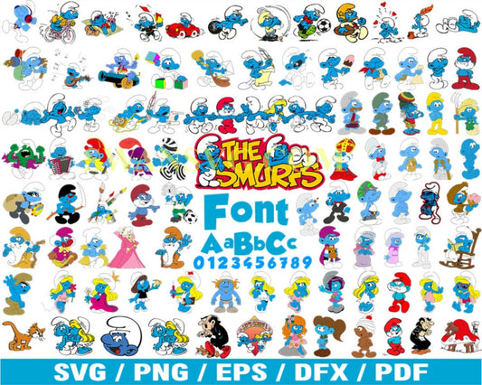 1030 Smurfs bundle Svg, Smurfs Svg, Mega Bundle Smurfs Png