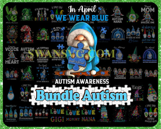 65 Gnomes Autism PNG, bundle, In april we wear blue, gnome png