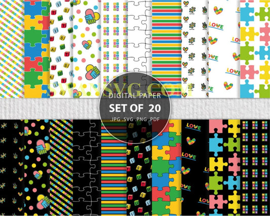 40 Autism bundle svg, au puzzle pattern bundle, autism digital paper