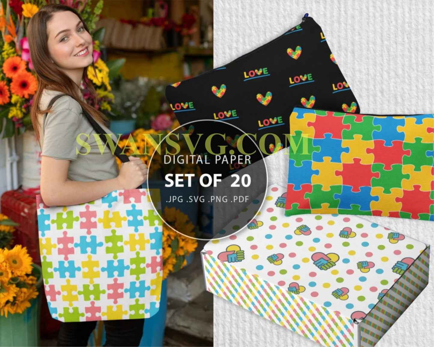 40 Autism bundle svg, au puzzle pattern bundle, autism digital paper