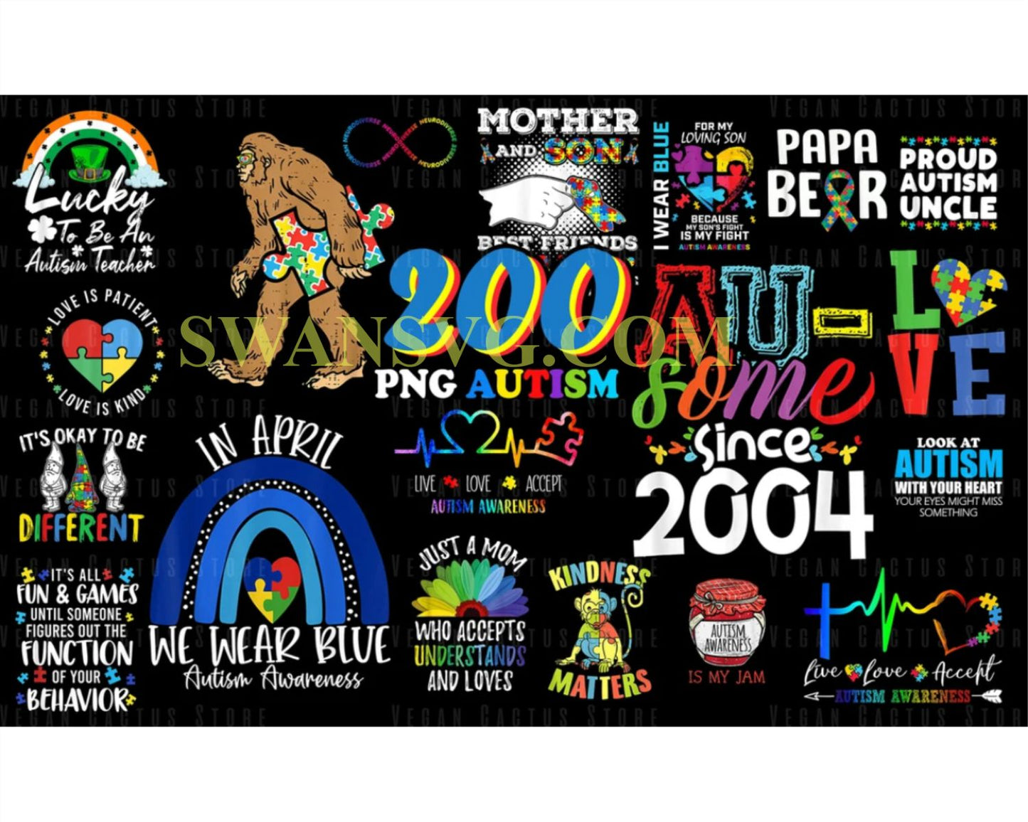 200 Autism Awareness png, Autism Bee png, Dabbing Puzzle png, Elephant