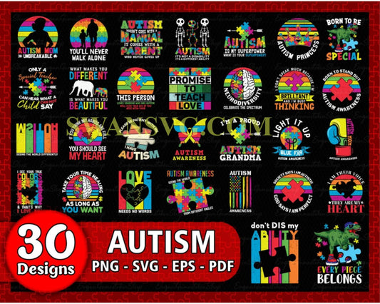 30 Autism Svg Bundle, Autism Grandma Svg, Autism Awareness