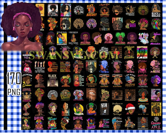 170 Afro Girl png, Black Women Strong PNG, Black Queen Bundle, Black