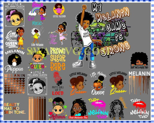 25 Afro Girl png, Little Melanin PNG, Black Queen Bundle, Black Girl