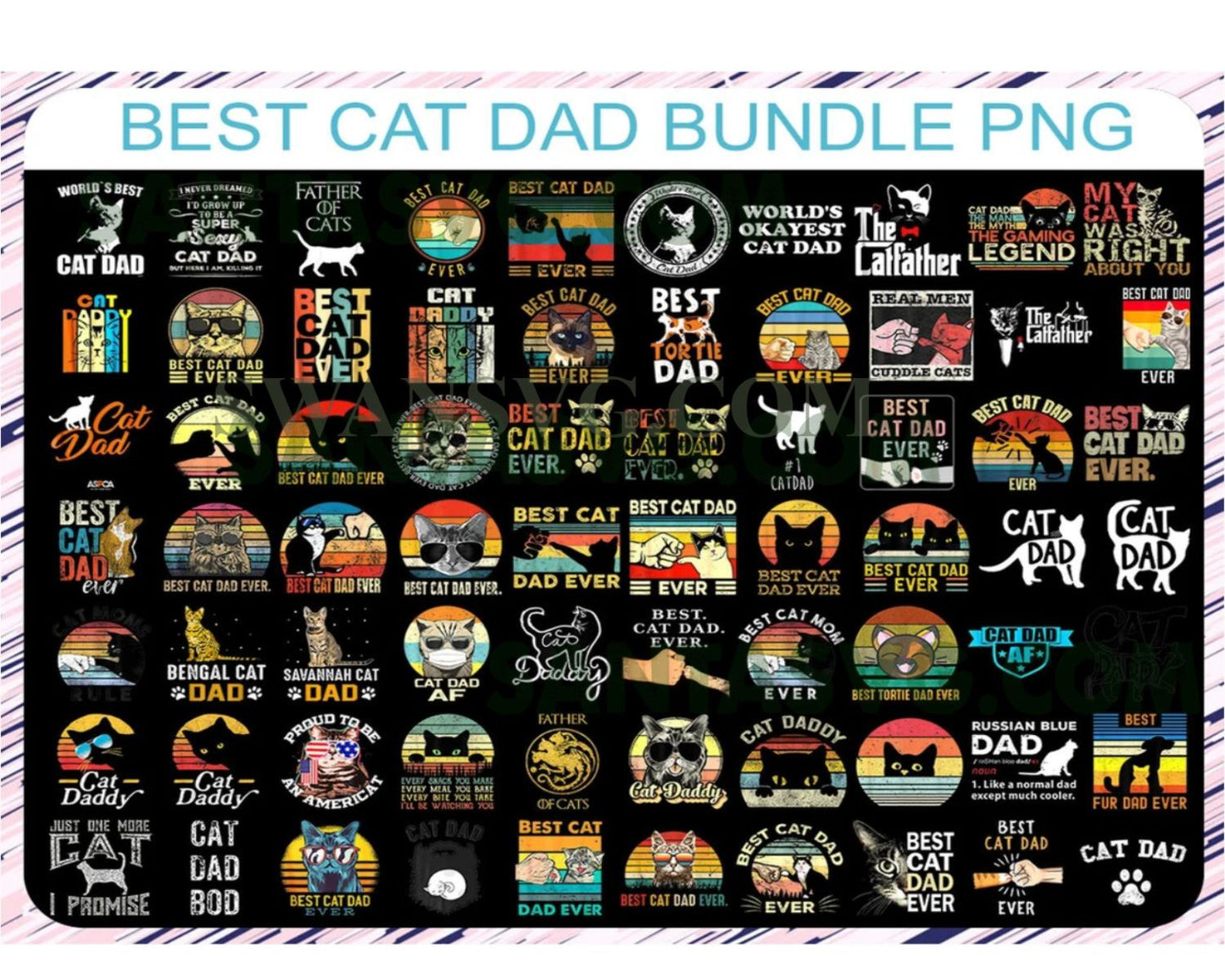 Best Cat Dad Ever PNG Bundle, Funny Cat Daddy, Fathers Day Vintage