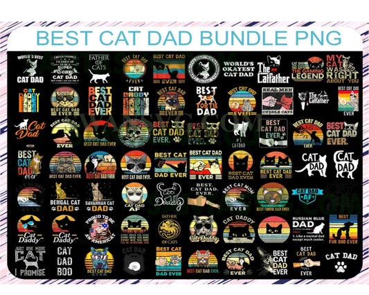 Best Cat Dad Ever PNG Bundle, Funny Cat Daddy, Fathers Day Vintage