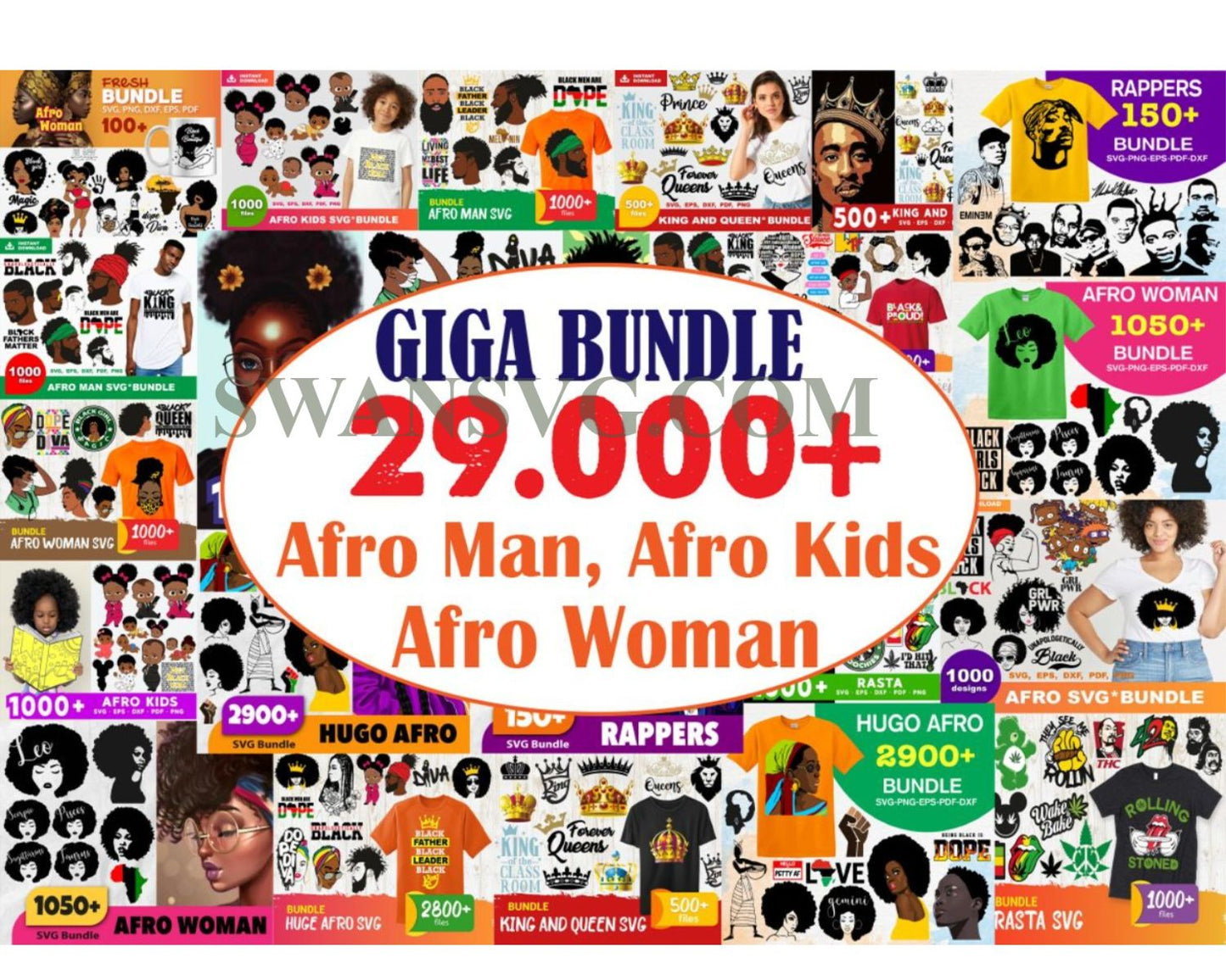 All Hugo Afro Bundle, Afro women svg, Afro man svg, Afro Kids Svg