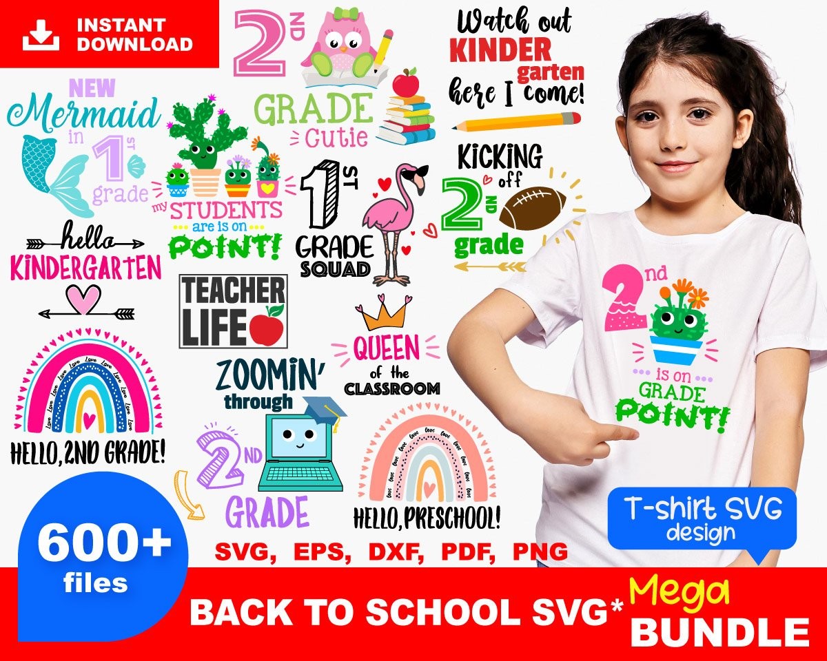 Back To School Mega Bundle, Rainbow Svg, Flamingo School Svg