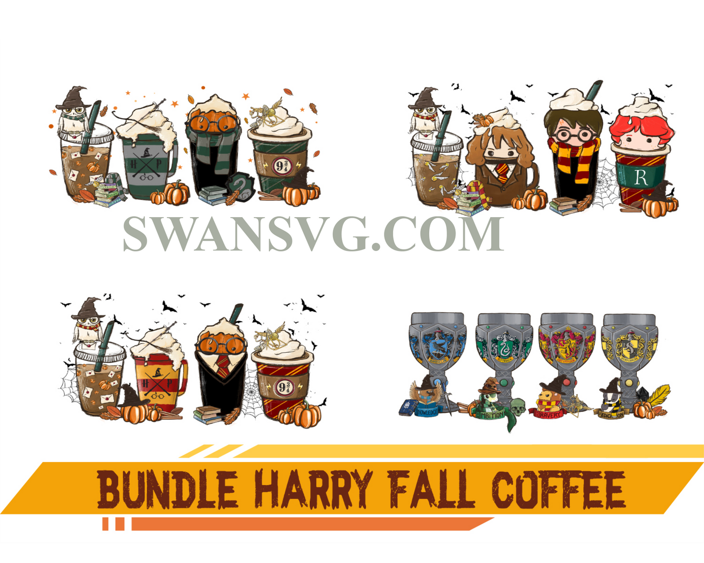 Bundle Harry Fall Coffee PNG, Pumpkin Spice Png, Latte Iced Png