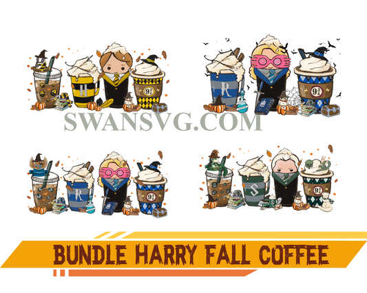 Bundle Harry Fall Coffee PNG, Latte Iced Png, Autumn Orange, Hand