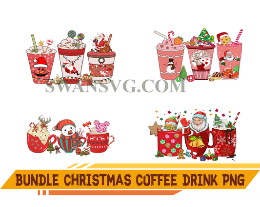 Christmas Coffee Drink Bundle PNG, Peppermint Latte, Christmas