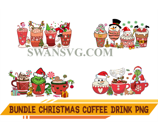 Christmas Coffee Drink Bundle PNG, Peppermint Latte, Christmas