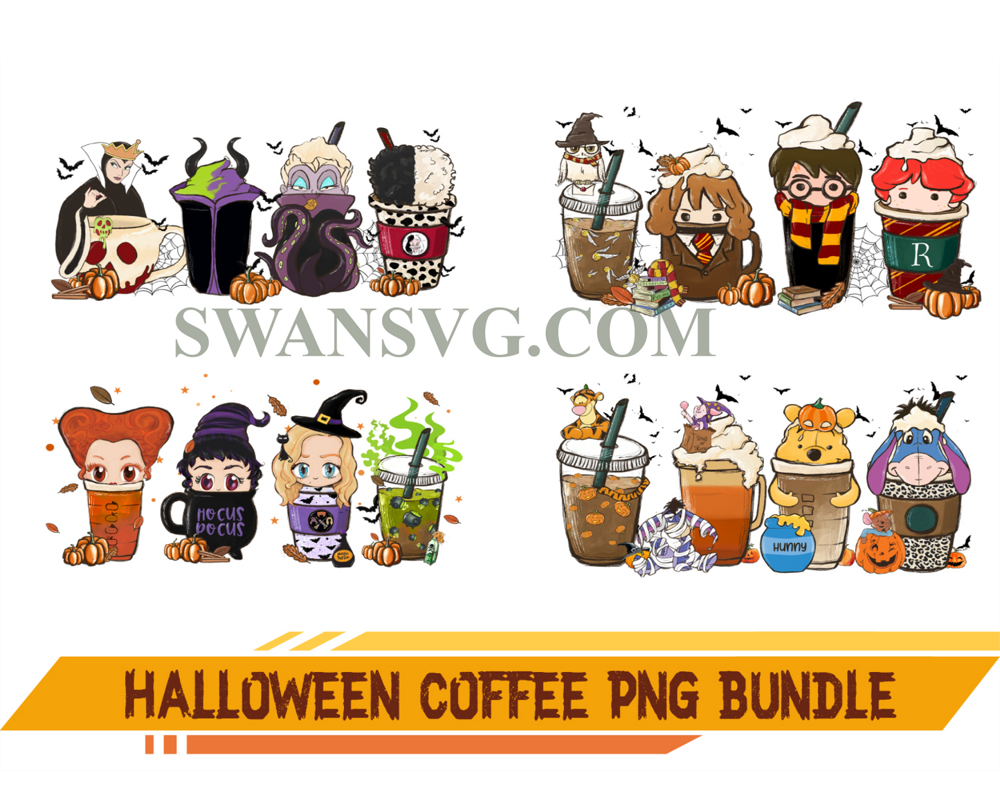 Halloween Coffee Png Bundle, Villains Latte, Fall latte Png