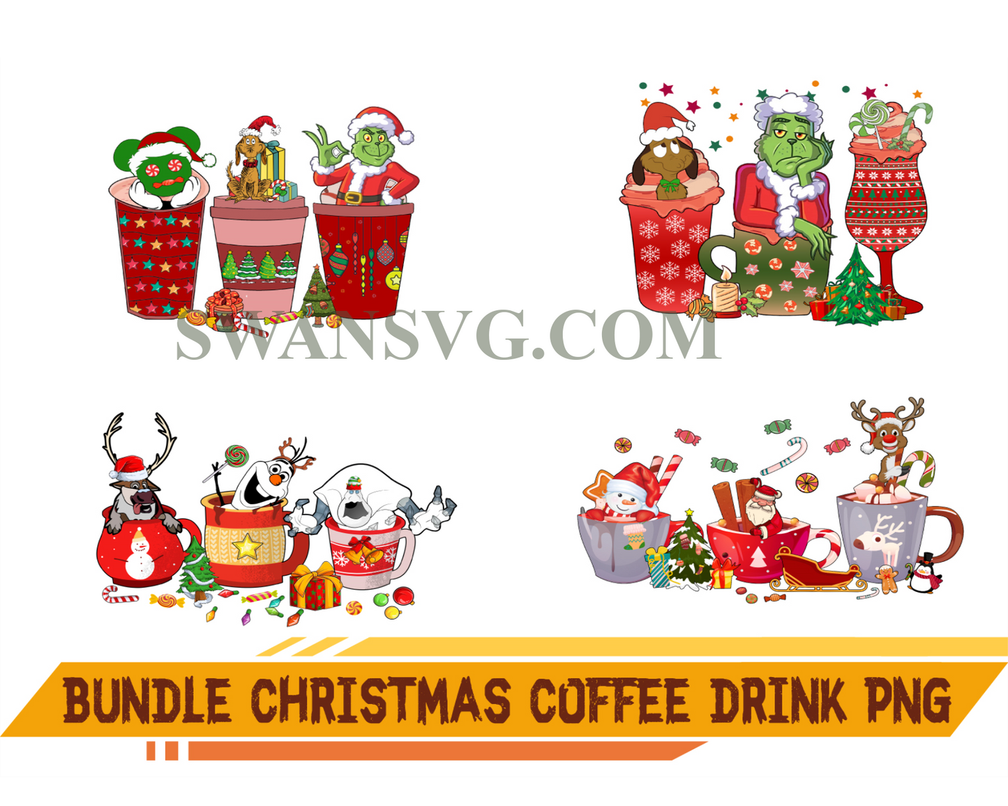 Christmas Coffee Drink Bundle PNG, Christmas Sublimation, Coffee Png