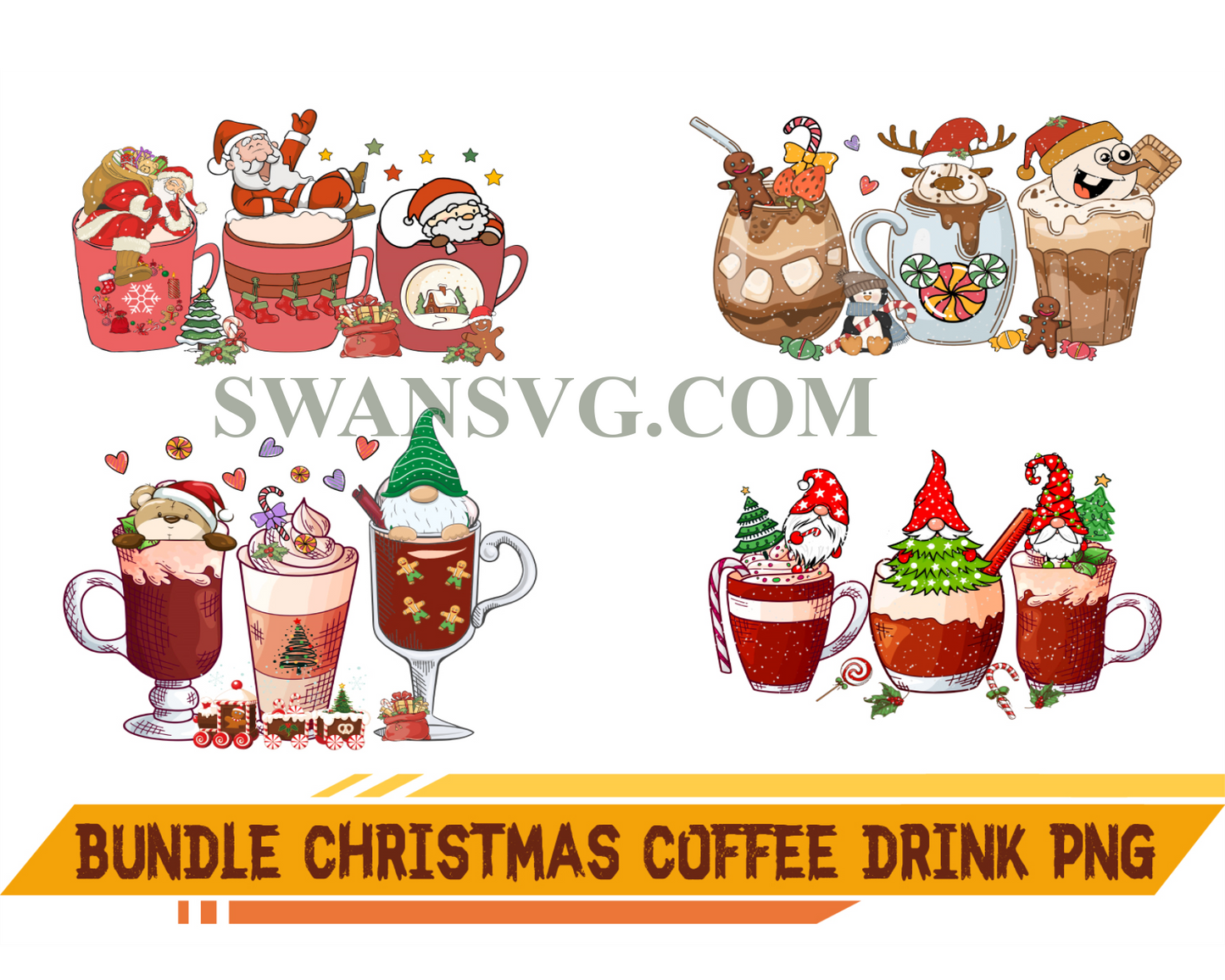 Christmas Coffee Drink Bundle PNG, Christmas Sublimation, Coffee Png