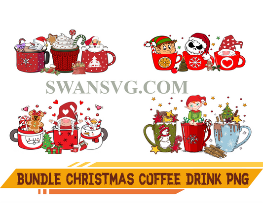 Christmas Coffee Drink Bundle PNG, Winter Sublimation, Pink Christmas