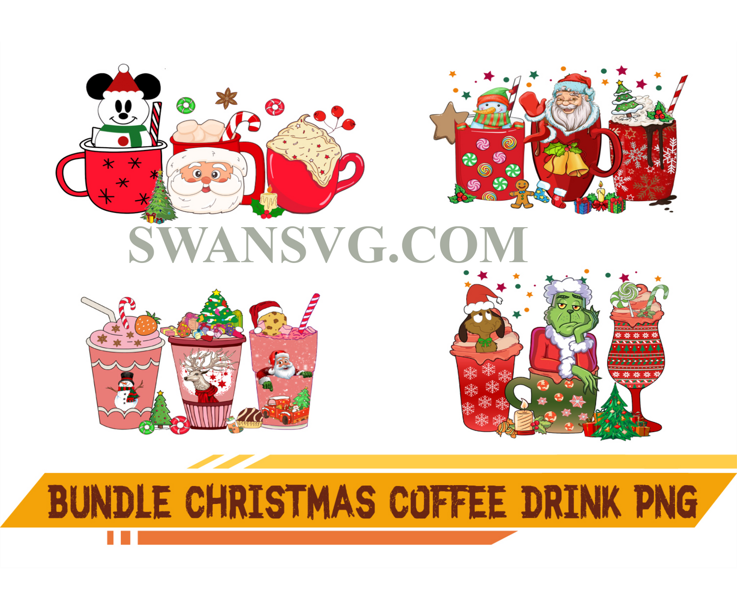 Christmas Coffee Drink Bundle PNG, Coffee Png, Pink Christmas Coffee