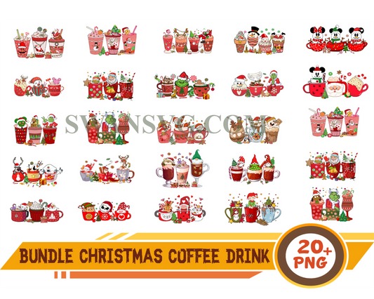 Christmas Coffee Drink Bundle PNG, Coffee Png, Peppermint Latte